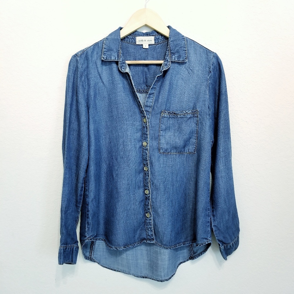 Anthro Cloth & Stone Chambray Button Down Shirt - Picture 2 of 8